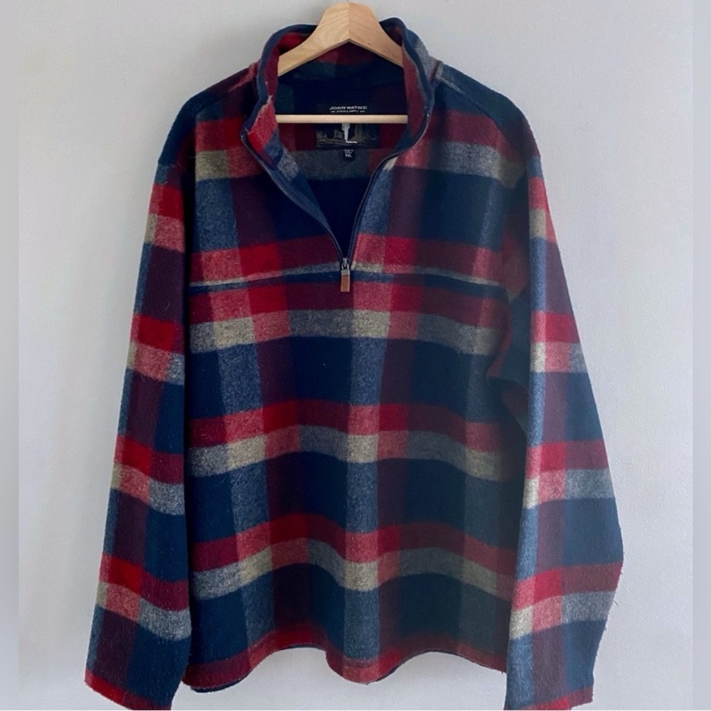 John Wayne Stock & Supply Plaid Western Flannel Quarter Zip